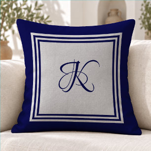 Elegant Blue Grey Modern Square Monogram Throw Pillow