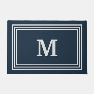 Elegant Blue Grey Monogrammed Doormat