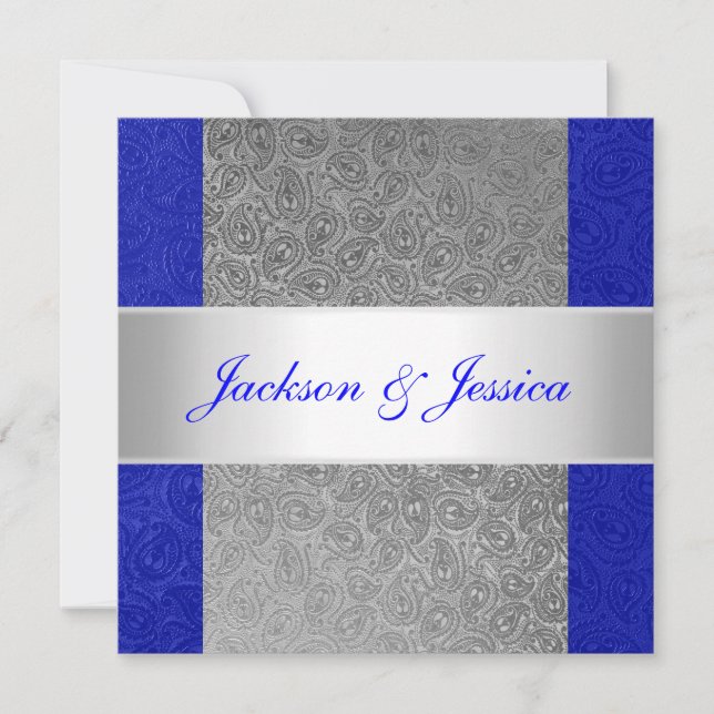 Elegant Blue Grey Paisley White Engagement Party Invitation (Front)