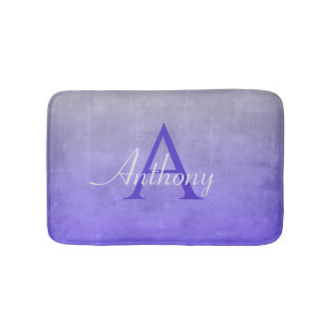 Elegant Blue Grey rustic Abstract name monogram Bath Mat