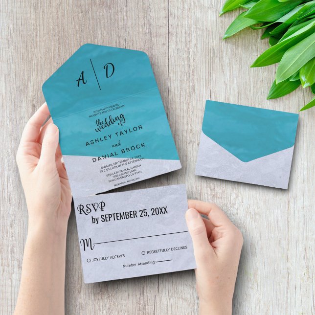 Elegant blue grey rustic All in One Wedding Invite (Creator Uploaded)