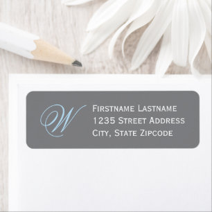 Elegant Blue Grey Script Monogram Return Address