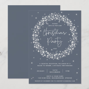 Elegant Blue-Grey Sparkling Lights Christmas Party Invitation