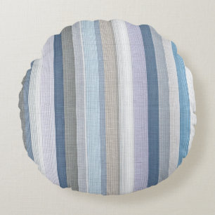 Elegant Blue Grey Vertical Stripes Pattern Round Pillow
