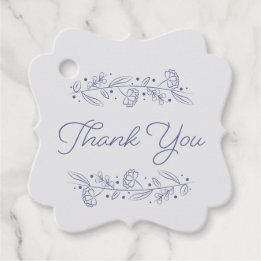 Elegant Blue Hand Drawn Floral Vines Favour Tags