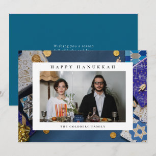 Elegant Blue Happy Hanukkah Family 1 Photo Holiday Card