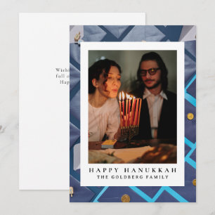 Elegant Blue Happy Hanukkah Family 1 Photo Holiday Card