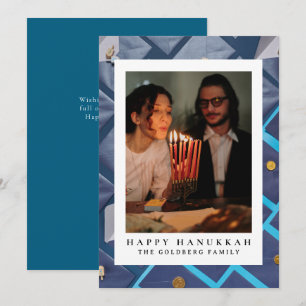 Elegant Blue Happy Hanukkah Family 1 Photo Holiday Card