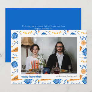 Elegant Blue Happy Hanukkah Family 1 Photo Holiday Card