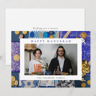 Elegant Blue Happy Hanukkah Family 1 Photo Holiday Card