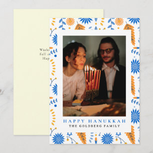 Elegant Blue Happy Hanukkah Family 1 Photo Holiday Card