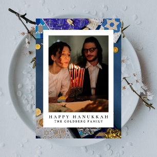 Elegant Blue Happy Hanukkah Family 1 Photo Holiday Card