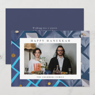 Elegant Blue Happy Hanukkah Family 1 Photo Holiday Card