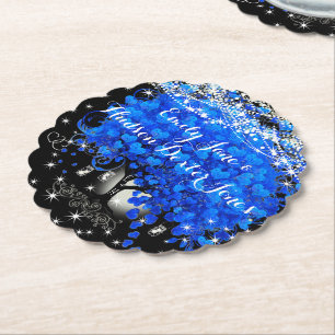 Elegant Blue Heart Leaf Tree Wedding   Paper Coaster