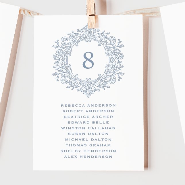Elegant Blue Heirloom Crest Wedding Seating Card (Creator Uploaded)