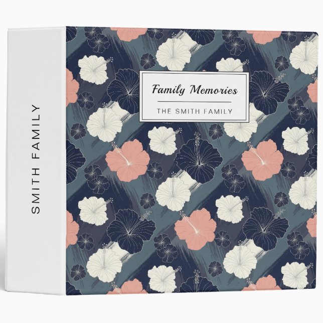 Elegant Blue Hibiscus Floral Pattern (10) Binder (Front/Spine)