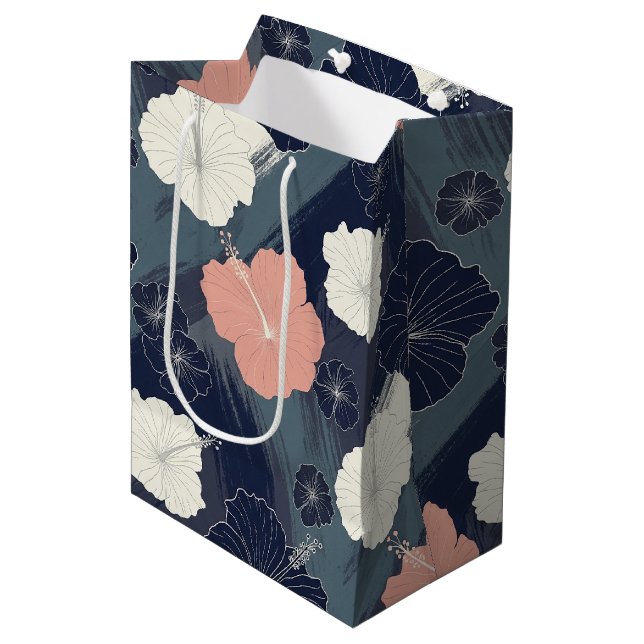 Elegant Blue Hibiscus Floral Pattern (10) Medium Gift Bag (Front Angled)