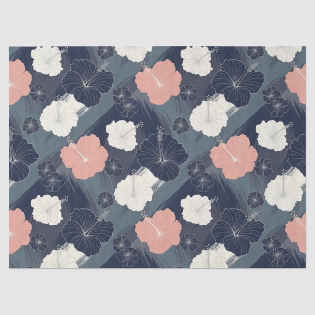 Elegant Blue Hibiscus Floral Pattern (10) Tissue Paper (Front)