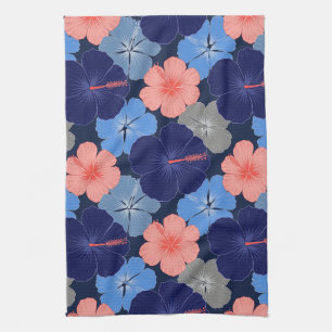 Elegant Blue Hibiscus Floral Pattern (11) Kitchen Towel