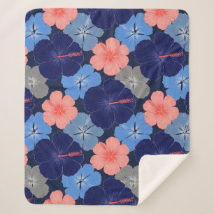 Elegant Blue Hibiscus Floral Pattern (11) Sherpa Blanket