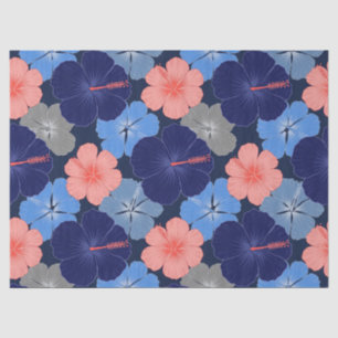 Elegant Blue Hibiscus Floral Pattern (11) Tissue Paper