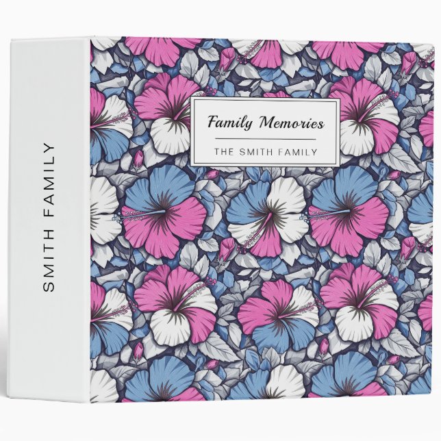 Elegant Blue Hibiscus Floral Pattern (12) Binder (Front/Spine)