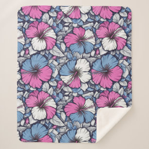 Elegant Blue Hibiscus Floral Pattern (12) Sherpa Blanket
