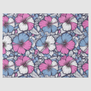 Elegant Blue Hibiscus Floral Pattern (12) Tissue Paper