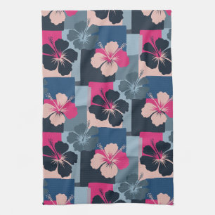 Elegant Blue Hibiscus Floral Pattern (13) Kitchen Towel