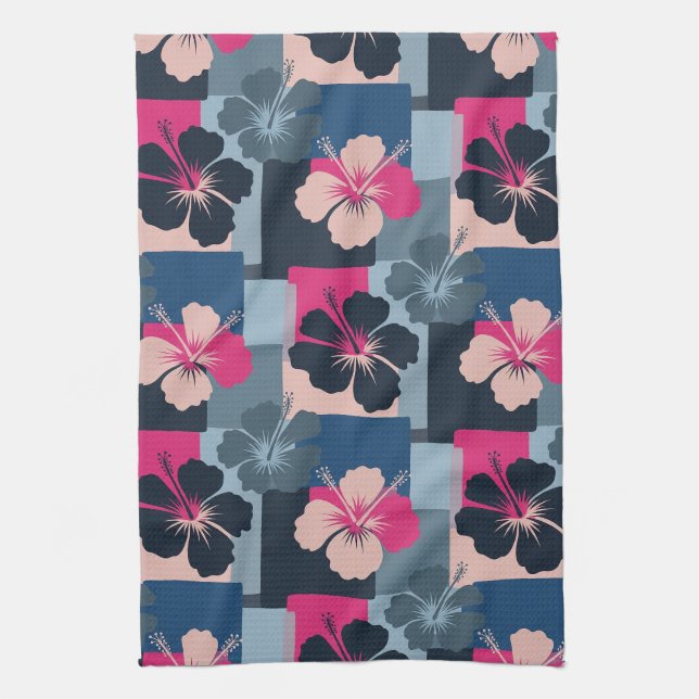Elegant Blue Hibiscus Floral Pattern (13) Kitchen Towel (Vertical)