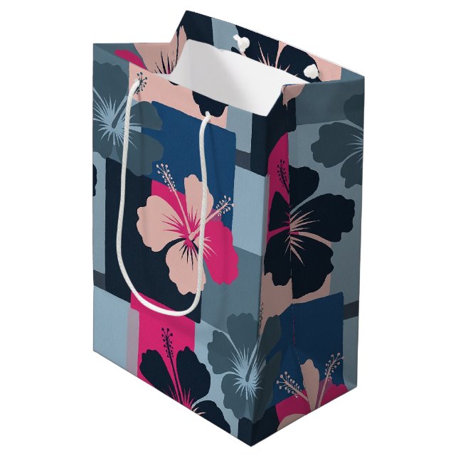 Elegant Blue Hibiscus Floral Pattern (13) Medium Gift Bag (Front Angled)