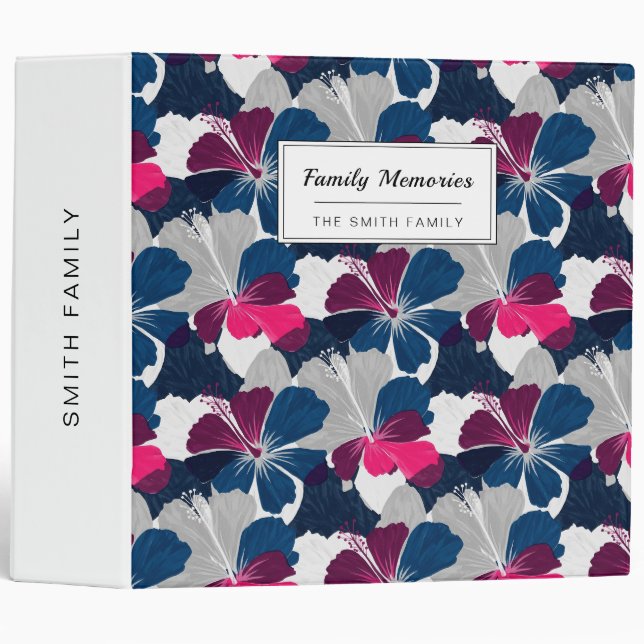 Elegant Blue Hibiscus Floral Pattern (14) Binder (Front/Spine)