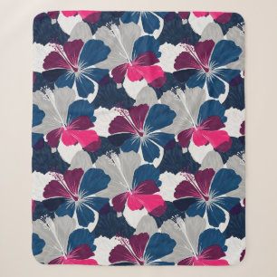 Elegant Blue Hibiscus Floral Pattern (14) Sherpa Blanket