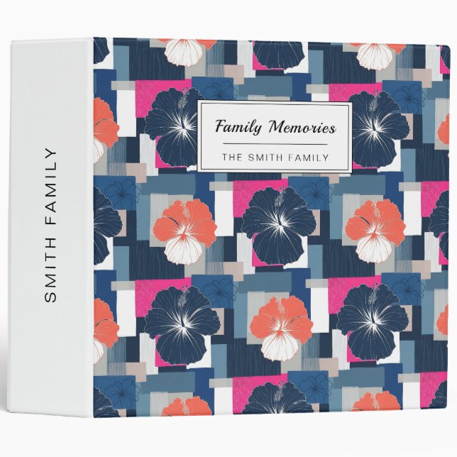 Elegant Blue Hibiscus Floral Pattern (1) Binder (Front/Spine)