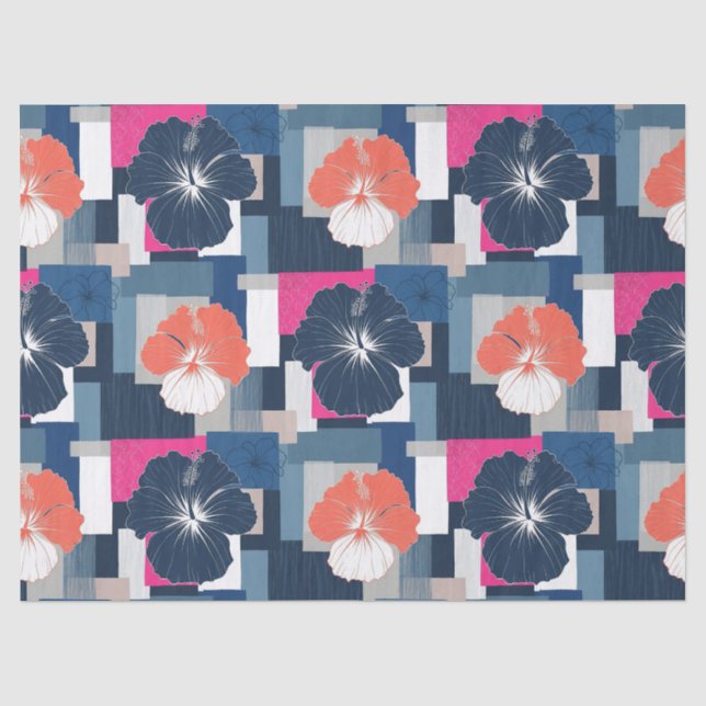 Elegant Blue Hibiscus Floral Pattern (1) Tissue Paper (Front)
