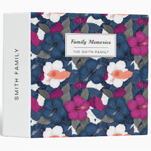 Elegant Blue Hibiscus Floral Pattern (2) Binder