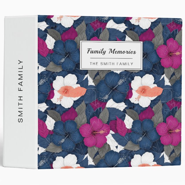 Elegant Blue Hibiscus Floral Pattern (2) Binder (Front/Spine)