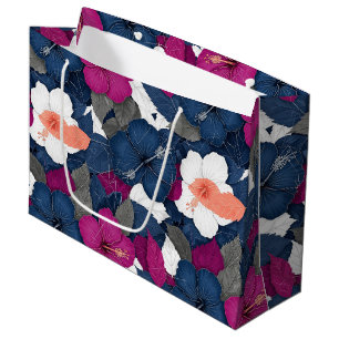 Elegant Blue Hibiscus Floral Pattern (2) Large Gift Bag