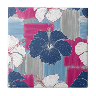 Elegant Blue Hibiscus Floral Pattern (2) Tile