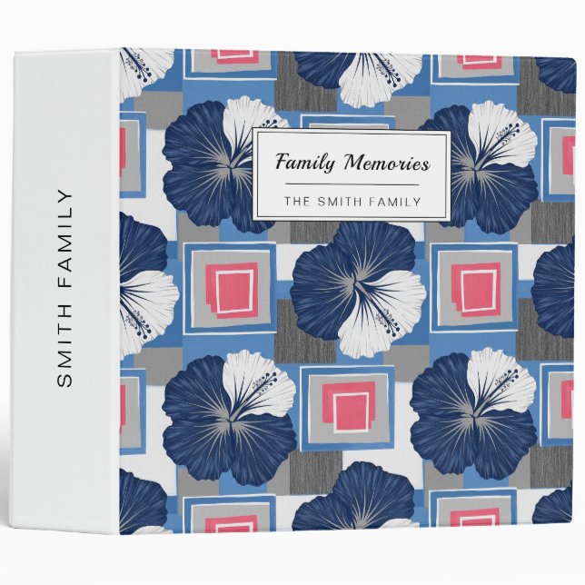 Elegant Blue Hibiscus Floral Pattern (3) Binder (Front/Spine)