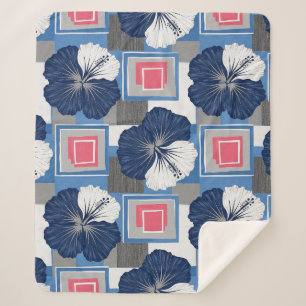 Elegant Blue Hibiscus Floral Pattern (3) Sherpa Blanket