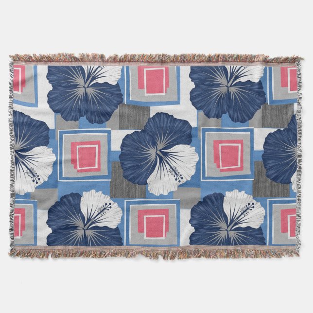 Elegant Blue Hibiscus Floral Pattern (3) Throw Blanket (Front)