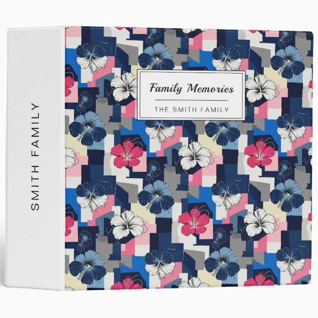 Elegant Blue Hibiscus Floral Pattern (4) Binder (Front/Spine)