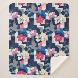 Elegant Blue Hibiscus Floral Pattern (4) Sherpa Blanket