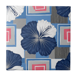 Elegant Blue Hibiscus Floral Pattern (4) Tile