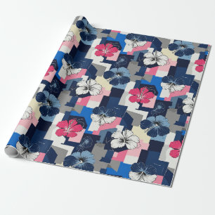 Elegant Blue Hibiscus Floral Pattern (4) Wrapping Paper