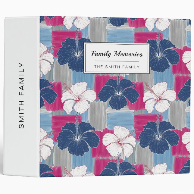 Elegant Blue Hibiscus Floral Pattern (5) Binder (Front/Spine)