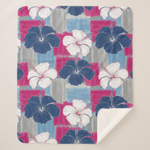 Elegant Blue Hibiscus Floral Pattern (5) Sherpa Blanket