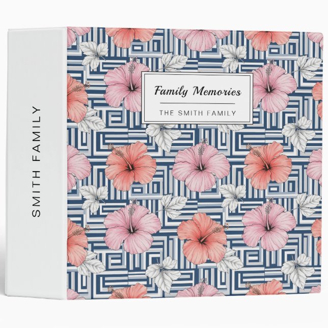 Elegant Blue Hibiscus Floral Pattern (6) Binder (Front/Spine)