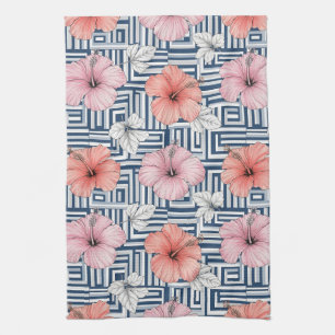 Elegant Blue Hibiscus Floral Pattern (6) Kitchen Towel